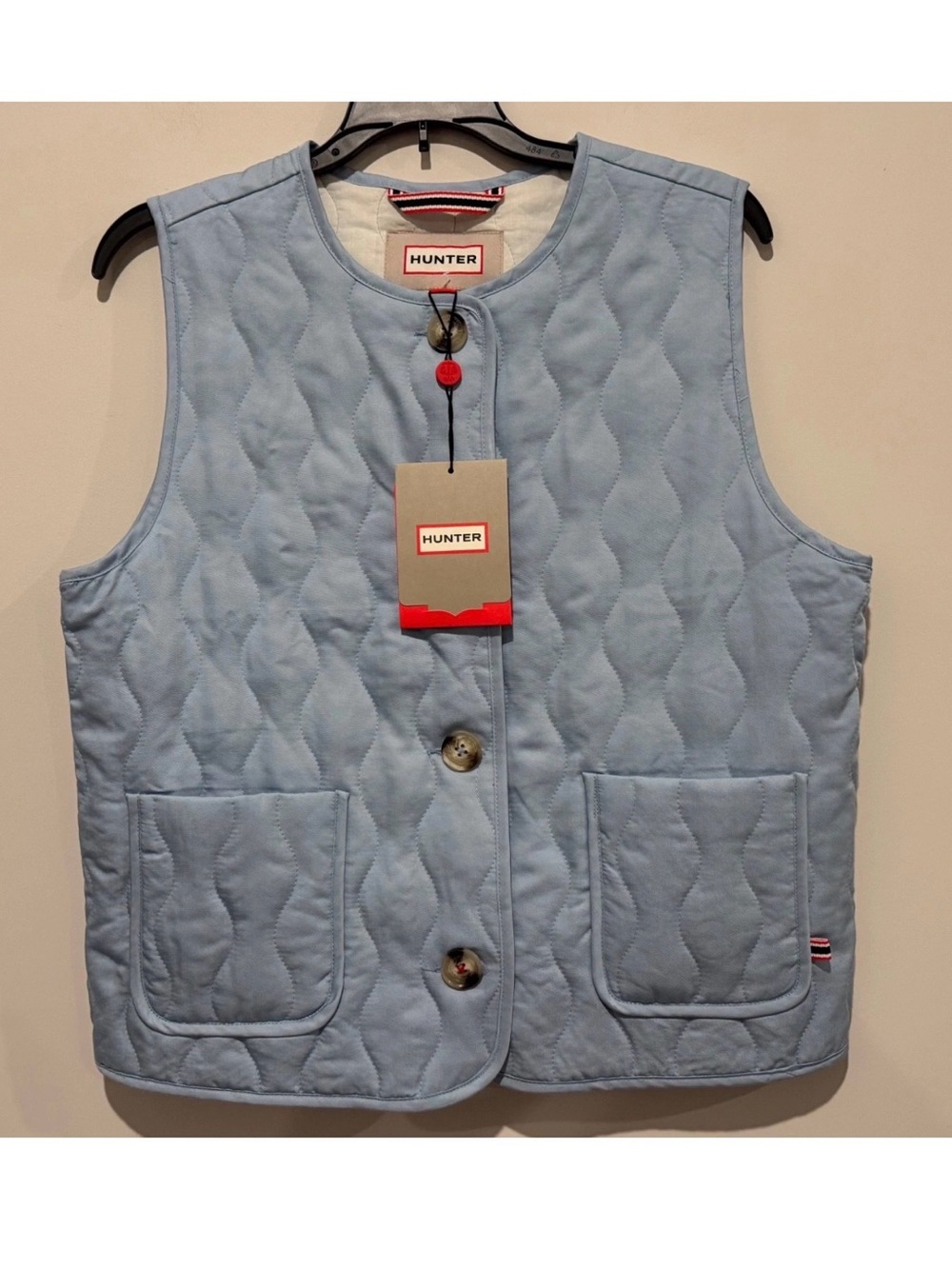 Hunter Light Blue Quilted Button Vest medium